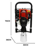T-Mech 4-Takt Pfahlramme in Rot und Schwarz, mit einem robusten Aluminiumzylinder, misst 73 cm Höhe und 30 cm Durchmesser, ideal für Pfahlrammarbeiten