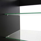 Schwarze K1200 Verkaufstheke mit klaren Glasregalen, modernem Design und glatter Oberfläche, ideal für Einzelhandelsgeschäfte und Ausstellungen