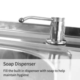 Kukoo Gastrospüle mit glänzendem Edelstahl, links Abtropffläche, integrierter Seifenspender für optimale Hygiene und Funktionalität