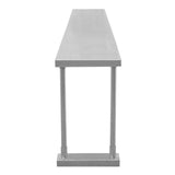 Edelstahlregal in silberner Farbe, 150 cm lang, mit glatter, glänzender Oberfläche und stabilen, runden Beinen für Gastronomie und Lagerung