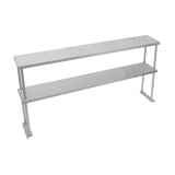 Edelstahl Doppel-Regal mit zwei stabilen Ablagen, 150 cm lang, glänzende Oberfläche, modernes Design, ideal für Gastronomie und Küchenorganisation