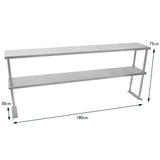 Kukoo Gastronomie Edelstahl Regal in silber, 180 cm lang, 75 cm hoch und 30 cm tief, mit zwei stabilen Ablagen für vielseitige Nutzung in der Gastronomie