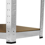 Eckregal aus robustem Metall mit silberner Oberfläche und brauner Holzablage, ideal für Lagerung und Organisation in jedem Raum
