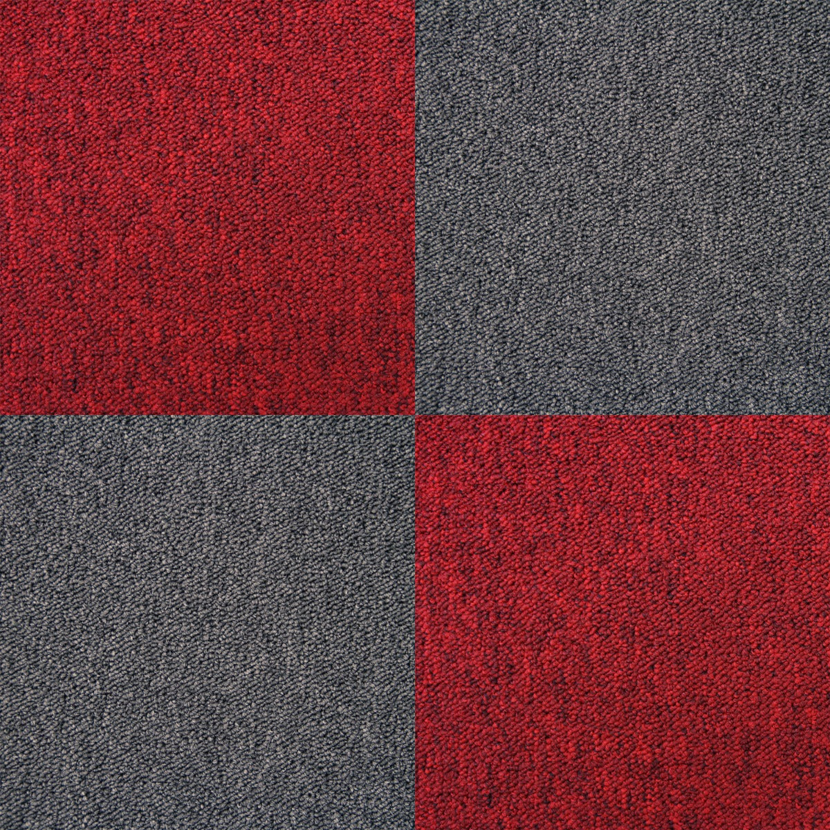 Teppichfliesen in Fieberrot und Grau, quadratisch, 50 x 50 cm, mit weicher Textur und strapazierfähigem Material, ideal für kreative Bodenlösungen