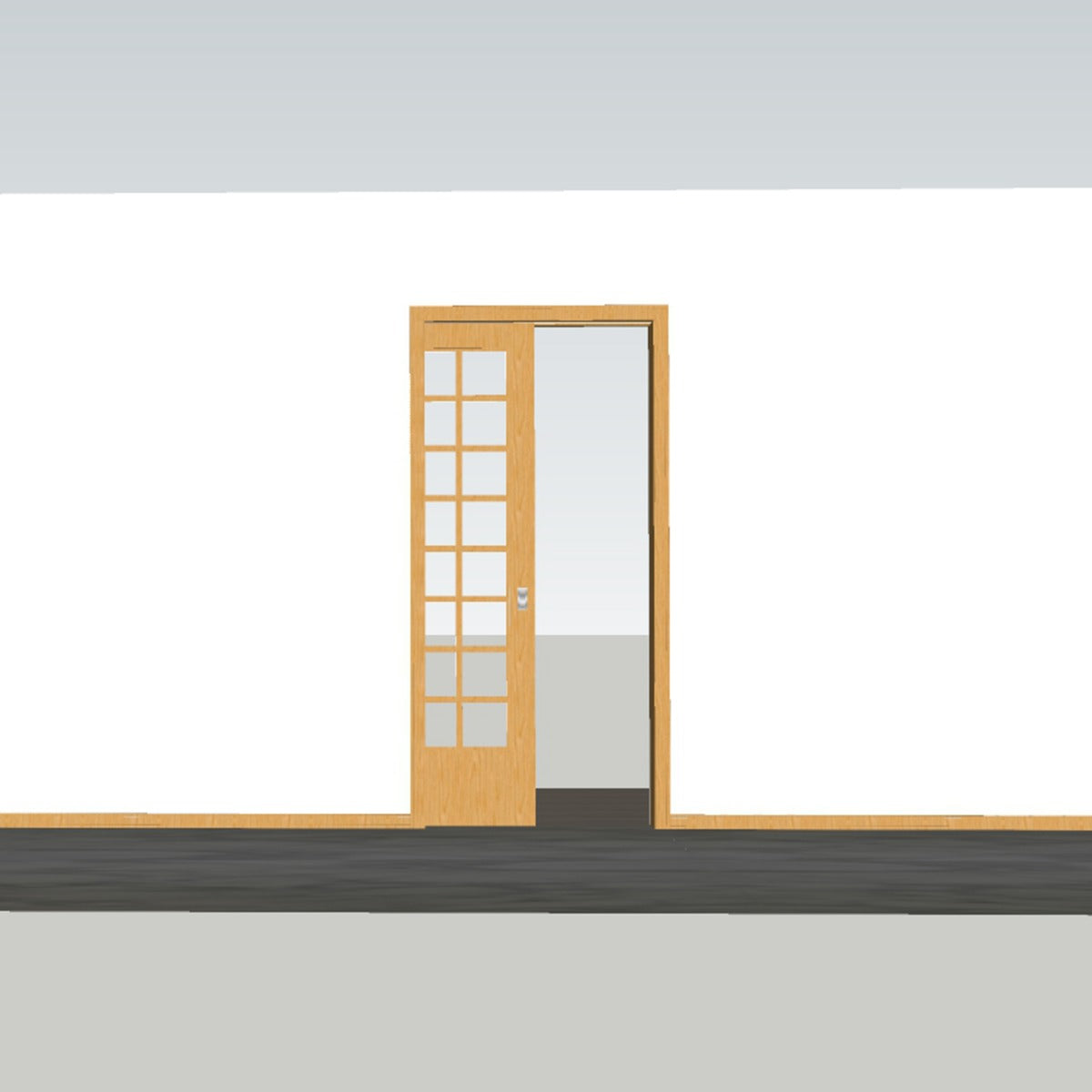 Schiebetürsystem in Holzoptik mit Glaselementen, ideal für platzsparende Lösungen, harmonisch in einem modernen Raumdesign integriert