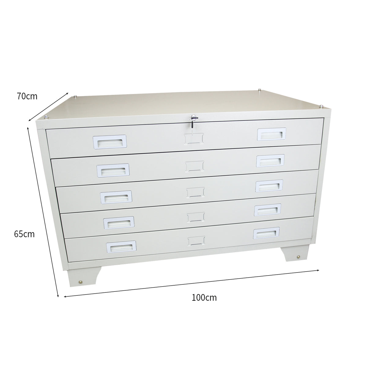 Der Monstershop A1 Architektenschrank in hellem Grau, mit sechs Schubladen, robustem Metallmaterial und klaren Griffen, ideal für die Aufbewahrung von Plänen und Zeichnungen
