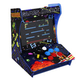Bunter Retro Arcade-Spielautomat mit einem Bildschirm, der das Spiel Frogger zeigt, und farbigen Tasten in Blau, Rot und Gelb