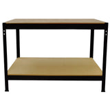 Schwarze Q-Rax Werkbank mit zwei stabilen Ablageflächen aus MDF, ideal für Werkstätten, Garagen oder Hobbyräume, robust und funktional