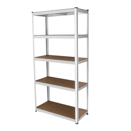 Weiße Regalsysteme mit vier stabilen Regalböden aus braunem MDF, ideal für die Aufbewahrung und Organisation in jedem Raum, modernes und schlichtes Design