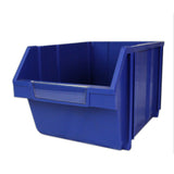 Blaue Lagerbox aus robustem Kunststoff mit offenen Seiten, ideal für die Aufbewahrung und Organisation von Gegenständen, leicht zu handhaben