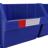 Blaue Lagerbox mit offener Vorderseite, robustem Kunststoffmaterial und einem beschriftbaren Etikett für einfache Identifikation und Organisation