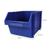 Blaue Lagerbox mit offenen Seiten, aus robustem Kunststoff, Maße 42,5 cm x 28 cm x 26 cm, ideal für die Aufbewahrung und Organisation von Gegenständen