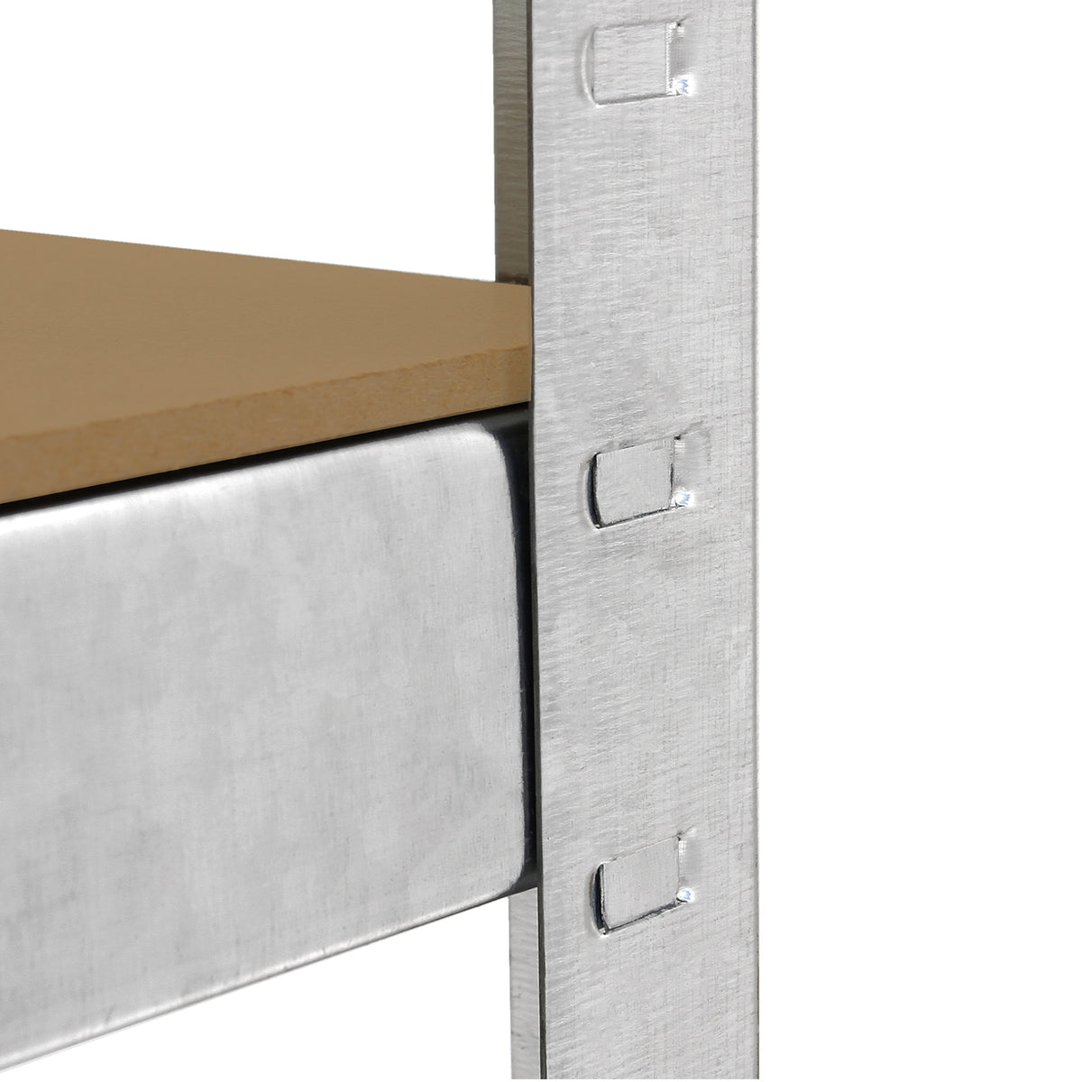 Galvanisiertes Lagerregal mit stabilen Metallrahmen und Holzregalboden, ideal für die Lagerung von Werkzeugen und Materialien in Werkstätten oder Garagen