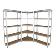 Eckregal aus robustem Metall mit 90 cm Höhe, verfügt über fünf stabile Regalböden in Holzoptik, ideal für Lagerung und Organisation