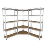 Eckregal aus robustem Metall mit 90 cm Höhe, verfügt über fünf stabile Regalböden in Holzoptik, ideal für Lagerung und Organisation