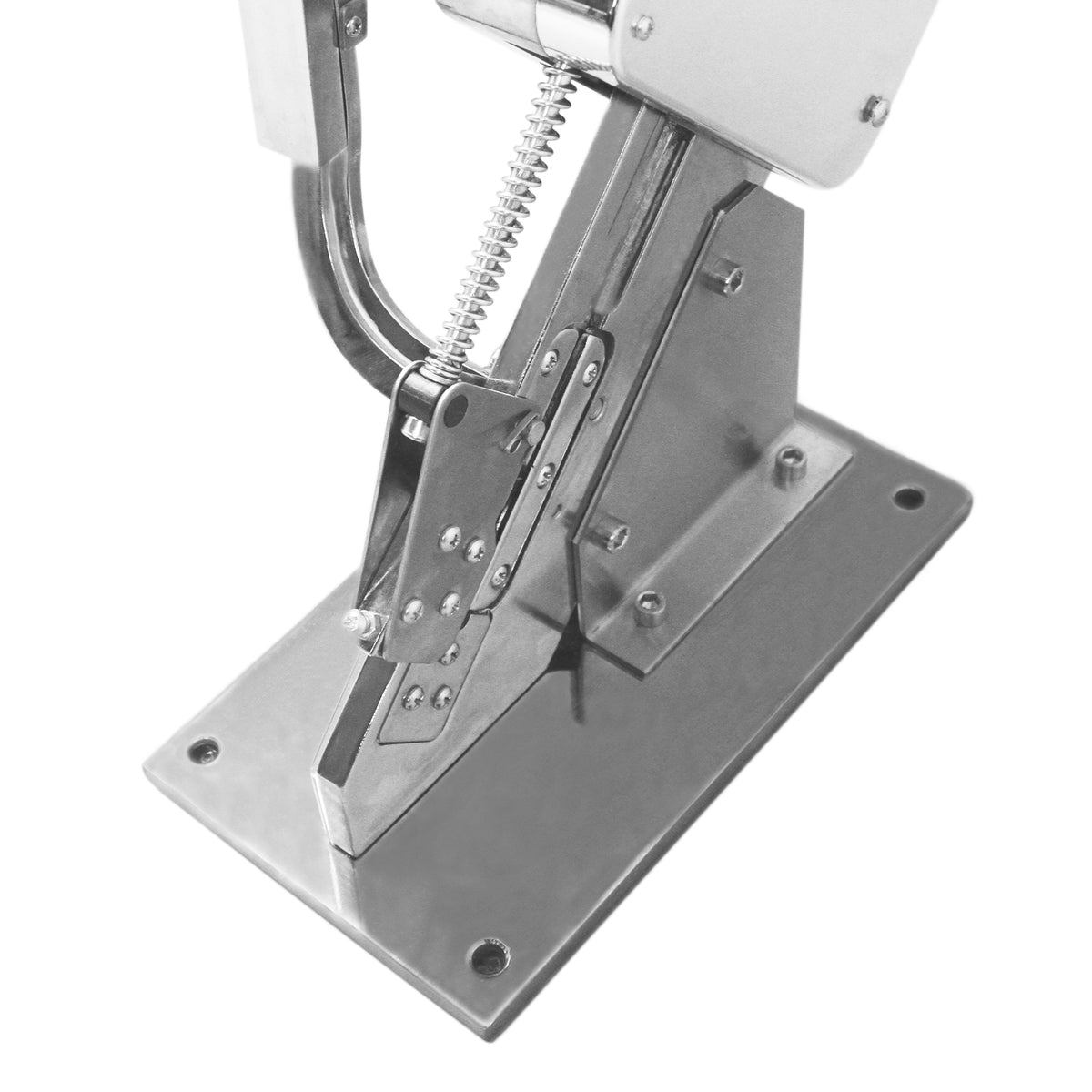 Der Kukoo Wurstclipper aus glänzendem Edelstahl hat eine robuste, rechteckige Basis und präzise Mechanik für effizientes Wurstclippen