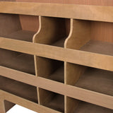 Robuste Fahrzeugeinrichtung aus hellem Holz mit mehreren Fächern und offenen Regalen, ideal für Ford Transit Custom SWB und LWB