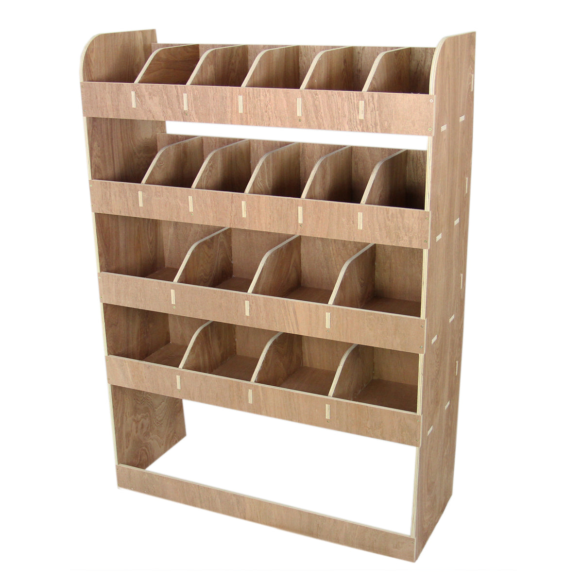 Holzregal mit mehreren Fächern in hellem Holzton, ideal für die Fahrzeugeinrichtung im Opel Vivaro SWB L1, robust und funktional