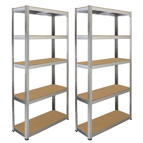Robustes Galwix Lagerregal aus Stahl, 150 cm hoch, 75 cm breit und 30 cm tief, mit stabilen, braunen Regalböden und silberner Metallstruktur