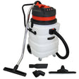 Maxblast 90L Industriesauger in Schwarz und Weiß mit rotem Deckel, flexibler Schlauch, verschiedenen Aufsätzen und stabilen Rollen