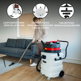 Maxblast 90L Industriesauger in Weiß mit rotem Deckel, 3000W Leistung, vielseitigem Zubehör und großem 90-Liter-Fassungsvermögen