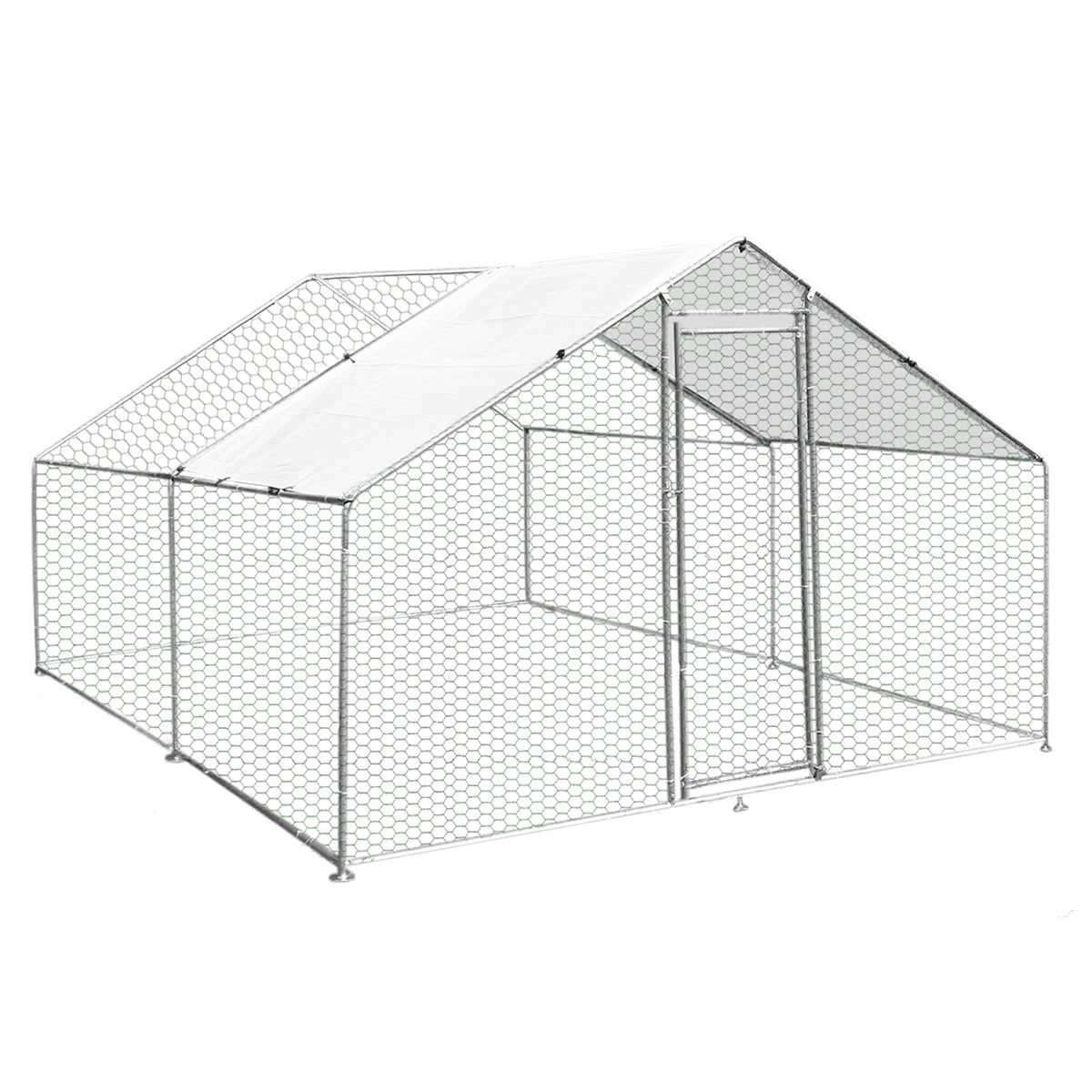 Hühnerfreilauf aus verzinktem Stahl, 3m x 4m x 1,8m, mit einem stabilen, netzartigen Design und einem schützenden Dach für optimale Sicherheit und Komfort