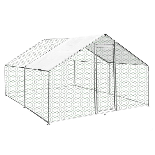 Hühnerfreilauf aus verzinktem Stahl, 3m x 4m x 1,8m, mit einem stabilen, netzartigen Design und einem schützenden Dach für optimale Sicherheit und Komfort