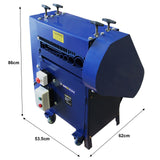 Automatische Abisolierzange in Blau mit robustem Gehäuse, vier Haltegriffen, Bedienfeld und Rollen für einfache Mobilität, ideal für Kabelverarbeitung