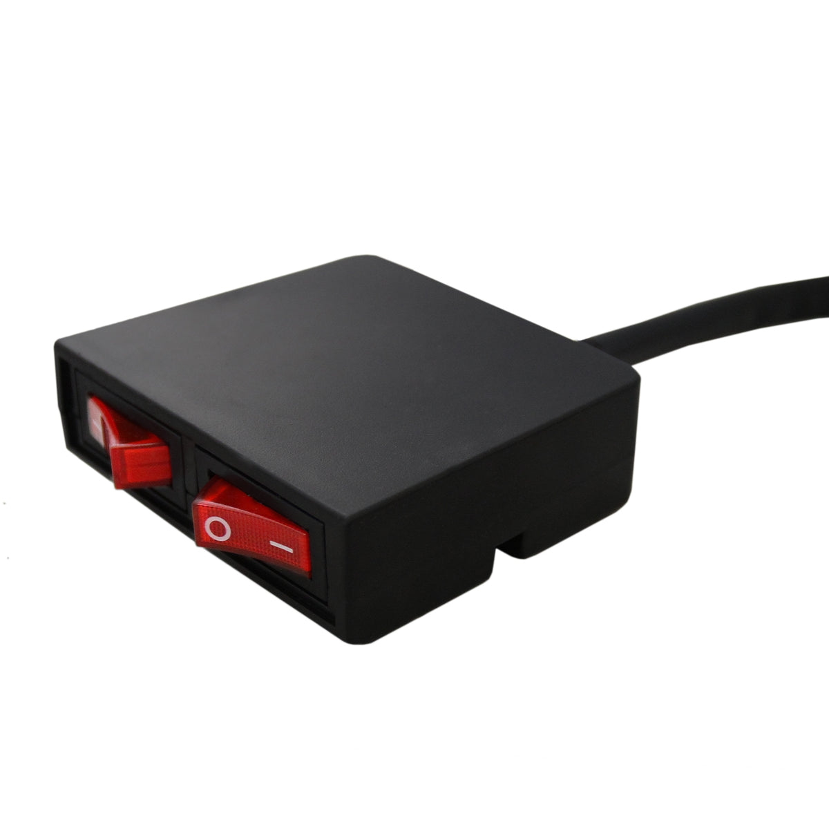 Schwarzes Steuergerät mit zwei roten Schaltern, ideal für die Bedienung von LED Rundumlicht Warnleuchte Balken mit 88 LEDs, robust und funktional