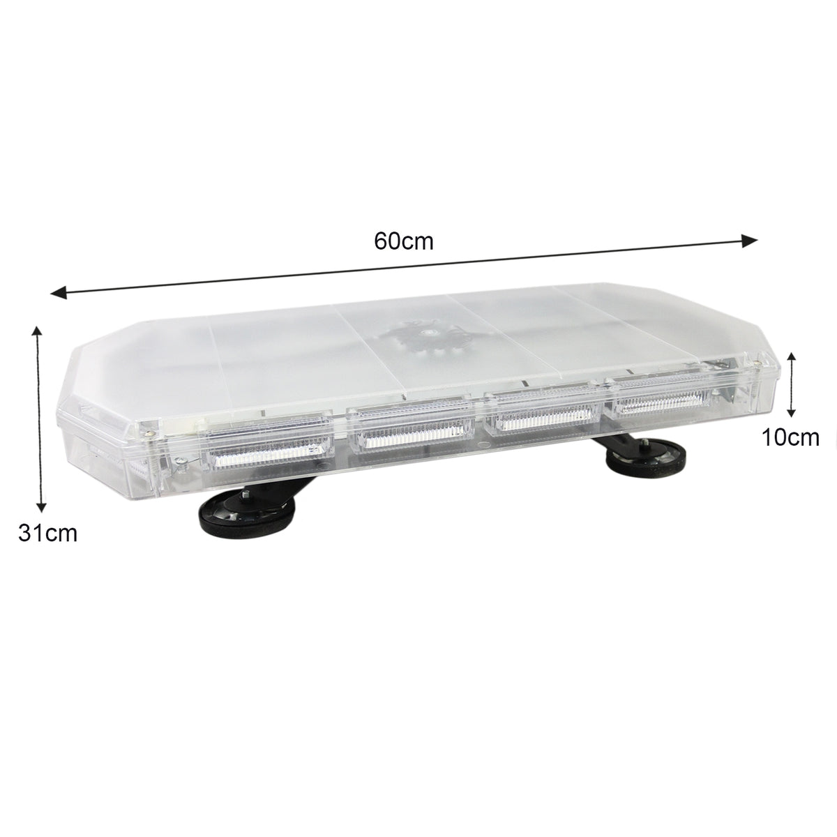 LED Rundumlicht Warnleuchte mit 48 LEDs, transparentes Gehäuse, rechteckige Form, Maße 60cm x 10cm x 31cm, ideal für Sicherheitsanwendungen