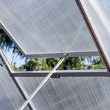 Transparente Polycarbonatplatten des Gewächshauses mit silbernem Aluminiumrahmen, der eine robuste und wetterfeste Struktur bietet