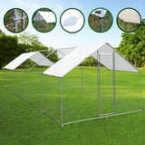 Hühnerfreilauf aus verzinktem Stahl, 3m x 8m x 2m, mit weißem Dach, stabilen Netzseiten und einer praktischen Tür für einfachen Zugang, ideal für die Haltung von Hühnern