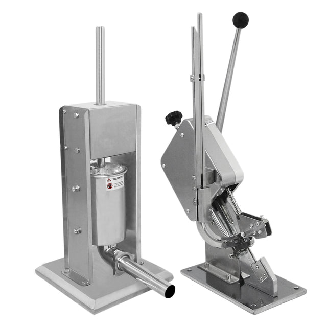Kukoo Wurstfüller und Wurstclipper Set aus glänzendem Edelstahl, robust, mit ergonomischem Hebel und präziser Füllmechanik für einfache Handhabung