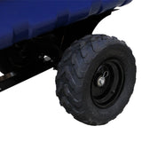 Robuster ATV Kippanhänger mit breiten, profilierten Gummireifen und stabiler, schwarzer Achse, ideal für den Transport von Holz und anderen Materialien