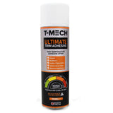 Sprühkleber in einer 500ml Dose mit weißem Deckel, orange-schwarzem Etikett und Informationen zu Anwendungen und Temperaturbeständigkeit
