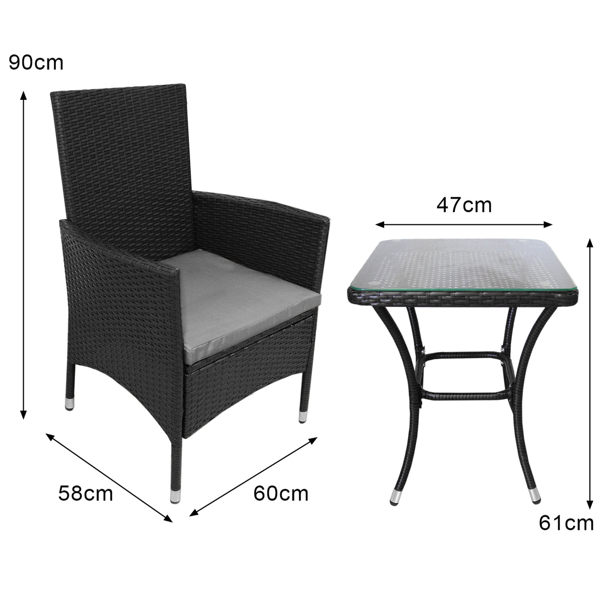 Jardí Rattan Bistro Set Schwarz