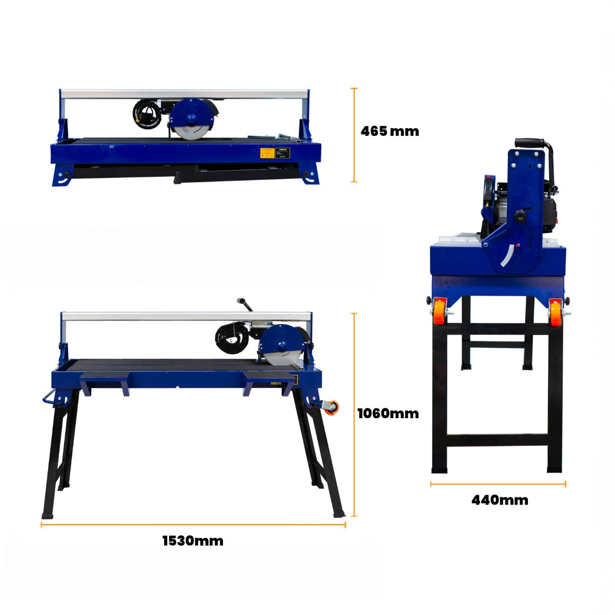 Blauer Fliesenschneider mit Tisch, 920 mm Schneidlänge, 1200 W Motor, robustes Design, präzise Schnitte, ideal für Fliesenarbeiten