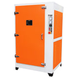 Pulverofen Lackieranlage in Weiß mit leuchtend orangefarbener Tür, robustem Gehäuse und Bedienfeld für präzise Temperatureinstellungen