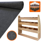 Anthrazitfarbener Teppich mit weicher Textur, Holzregal mit fünf Fächern, ideal für VW Caddy, inklusive Kleber und Pflegeprodukten