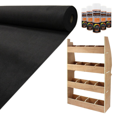 Schwarze Teppich-Verkleidung in 11qm, Holzregal mit mehreren Fächern, ideal für Citroen Berlingo, strapazierfähig und funktional