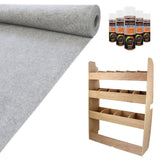 Fahrzeugregal aus hellem Holz, graue Teppich-Verkleidung aus Filz und vier Kleberflaschen in verschiedenen Farben, ideal für Fahrzeugprojekte