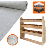 Silber-graue Teppich-Verkleidung aus hochwertigem Material, kombiniert mit einem stabilen Holzregal mit fünf Fächern für den VW Caddy