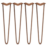 Vier 71 cm hohe Tischbeine aus Metall mit zwei Streben, in einem rustikalen, braunen Finish, ideal für DIY-Möbelprojekte