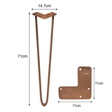 Vier 71 cm hohe Haarnadelbeine aus Metall in Kupferfarbe, mit zwei Streben für Stabilität, ideal für DIY-Tische und Möbelprojekte
