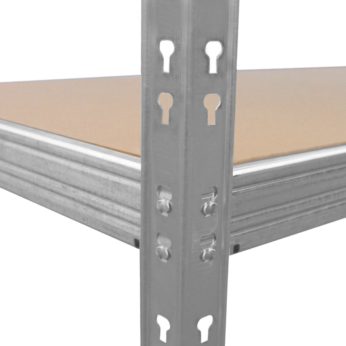 Stahl-Regal mit stabilen, verzinkten Metallrahmen und einer robusten Holzplatte, ideal für Lagerung und Organisation in Werkstätten oder Garagen