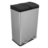 Doppelter Tretmülleimer aus Edelstahl mit zwei schwarzen Deckeln, elegantes Design, 60 Liter Fassungsvermögen, ideal für Mülltrennung