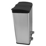 Doppelter 60l Tretmülleimer aus Edelstahl mit zwei schwarzen Deckeln, schlankem Design und robusten Fußpedalen für einfache Handhabung