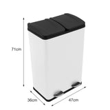 Doppelter Tretmülleimer in Weiß mit zwei schwarzen Deckeln, 60l Fassungsvermögen, aus robustem Kunststoff, ideal für Mülltrennung und modernen Küchenstil