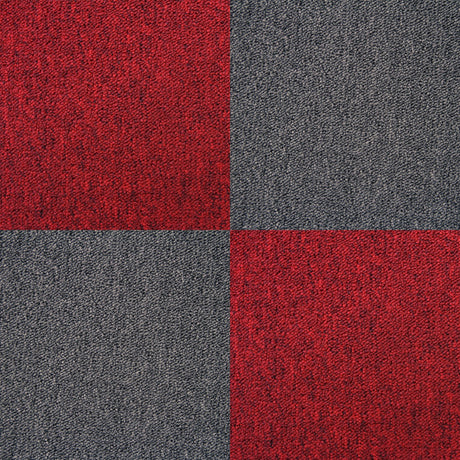 Teppichfliesen in Fieberrot und Kohle-Schwarz, quadratisch, 50 x 50 cm, mit strukturierter Oberfläche, ideal für kreative Bodenbeläge