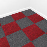Teppichfliesen in Fieberrot und Kohle-Schwarz, quadratische 50 x 50 cm, mit strukturiertem, weichem Material, ideal für moderne Innenräume